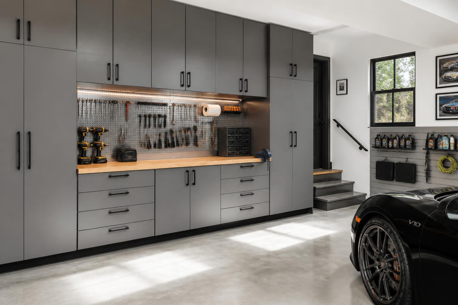 Custom garage cabinets and workbench in Glendale, CA