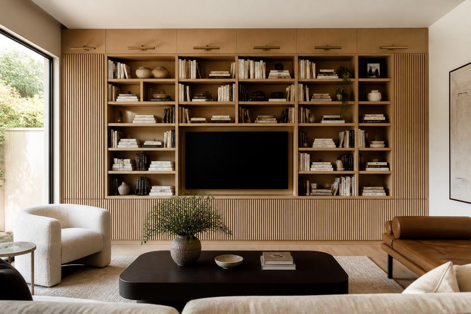 Custom living room built-in media wall in Glendale, CA